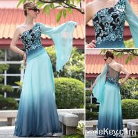 drop shipping hot sale floor length one shoulder appliqued party dress