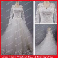 01557 Real picture deep neckline bridal dress long sleeve lace wedding dresses