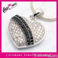 White And Black CZ Chrome Heart Pendant Jewelry Micro Pave Setting