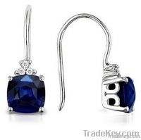 Cushion Sapphire and Round Diamond Dangle Earrings