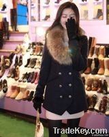 Korean fashion slim double breasted collar long woolen coat