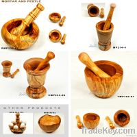 Handcrafted Olive Wood Mortar &amp; Pestle From Grain of Olive Wood