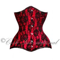 Red Satin With Black Mesh Waist Training Steelboned Underbust Corsets