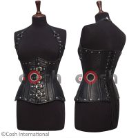 Ci-9797 Black Leather Steel Boned Curvy Underbust Halter Corset