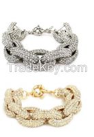 Gold &amp; Silver Chunky Crew Pave Link Chain Bracelet J Style