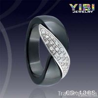 8mm Unique Black Ceramic Silver Ring, CZ Stone& 925 Silver Setting, Cer