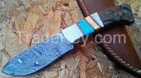 CUSTOM MADE&quot;TRUE DAMASCUS RAZOR FOLDING KNIFE&quot;W/ WALNUT WOOD &amp; MOSAIC