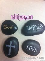 engraved pebble stone, word pebble stone, letterring pebble stone