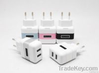 Dual-USB Wall Chargers for iPod, iPhone with EU Plug, 2, 100mA Output