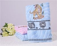 jacquard printed towel tiger satin-border blue pink towels