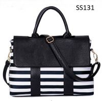 Lady's Black &amp; White Stripe PU Handbag Shoulder Bag Messenger Bag