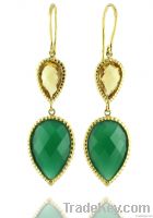 Green Onyx &amp; Citrine Earring Jewelry, 10K Gold Plated Silver Dangle Ea