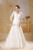 2015 guangzhou long length french lace A-line wedding dresses with keyhole back AG011