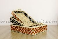 Vietnam water hyacinth three-tone colored rectangle basket set