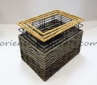 Vietnam water hyacinth storage basket set with black metal frame