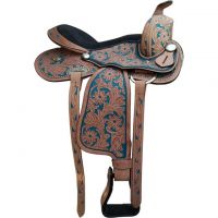 Genuine Leather western carving saddle with coloring , size 12,13,14,15,16,17,18