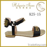 Holywin 2014 new design gold metal heel studs black women sandals