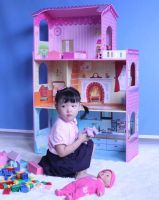 HT-DH005 modern wooden doll house wholesale in lovely home design 