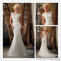 High Quality White Mermaid Boat Neck Open Back Full Lace Wedding Dress