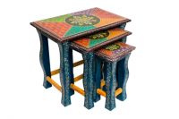 WOODEN PAINTED  NESTED STOOL SET OF 3