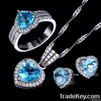 New Fashion 925 Sterling Blue Topaz Gemstone Silver Jewelry Set