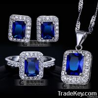 Fashion Emerald Cut Tanzanite Stone CZ Jewelry Set