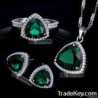 Factory Wholesale Triangle Emerald CZ Stone Jewelry Set