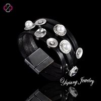 2014 New Design Pearl & Crystal Leather Bracelet For Women