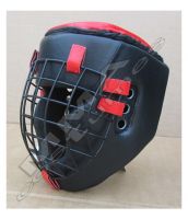 Wholesale Price Black & Red Genuine Leather Krav Maga Training Safety Cage Head Guard