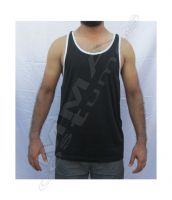 Wholesale Cotton Gym Workout Vest | Black Tank Top with White Piping for Bodybuilding, Boxing & Fitness