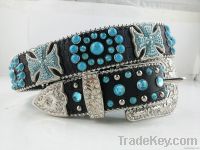 Cowgirl turquoise bling cowhide leather western belts mexico