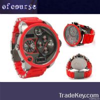 fashion red colour oversize watch 4 time zone Chronograph Men's Watch