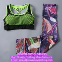 High Quality Custom Print Fitness Private Label Sports Colorful Breathable Sexy Capri Yoga Pants Sets From Power Sky Clothing Manufacturers