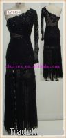 AA71414 Sexy Black Embroidered One Shoulder Long Sleeve Long evening d