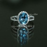 Swiss Blue Topaz Natural Crystal Pigeon Eggs Gem 925 Sterling Silver White Gold Plated Luxury Elegant