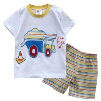 new Pretty  kibo 100% cotton children's clothing cute carton car summer cotton suit