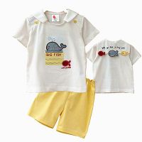  preety kibo pure cotton white fish lapel t-shirts  yellow shorts suit two-piece 2 (9~24m)