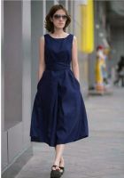 GOPCHE Women Blue linen formal/regular wear dress