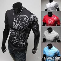 Fashion printing Men round collar T-shirt with short sleeves