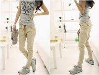 Stylish Lace-Up Solid Color Good Cut Cotton Blend Harem Pants For Women