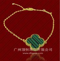 Wholesale High Plated Fashion 925 Sterling Silver jewelry With Green Agate Stone Four Leaf Clover Bracelet