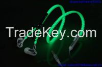 new fashion luminous zipper earphones/hoe selling glowing zip headphones with mic