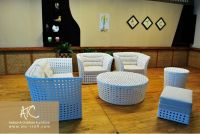 Luxury white synthetic rattan garden sofa set with 1.2mm aluminum frame and 10 cm thickness waterproof cushion