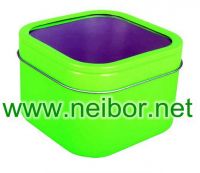 square tin box with clear window  candy box candle box