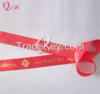 china factory gold foil embossed logo satin ribbon