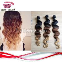 Ombre human hair extensions Brazilian virgin hair weft 1b/4/27 human hair body wave