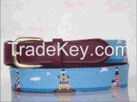 Needlepoint Belt Made of Genuine Cowhide Leather