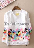 New british style graceful comfortable O-neck white cotton hoodies wtih printing