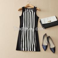 European and American fashion Black and white vertical striped vest skirt dress