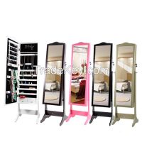 Classical Large Floor Standing Wooden Mirrored Jewelry Cabinet Bedroom